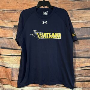 Wayland Baptist Wrestling Under Armour Shirt Large L Navy Pioneer Pride HeatGear